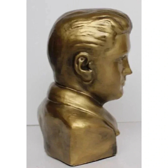 Vintage Pop Gold ELVIS Presley Head Cermatic Statue Figurine Room Decor - Picture 3 of 3